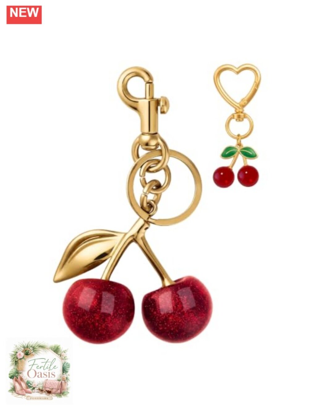 Cherry Bag Charms Keychain Set Glitter Resin Handbag Accessory